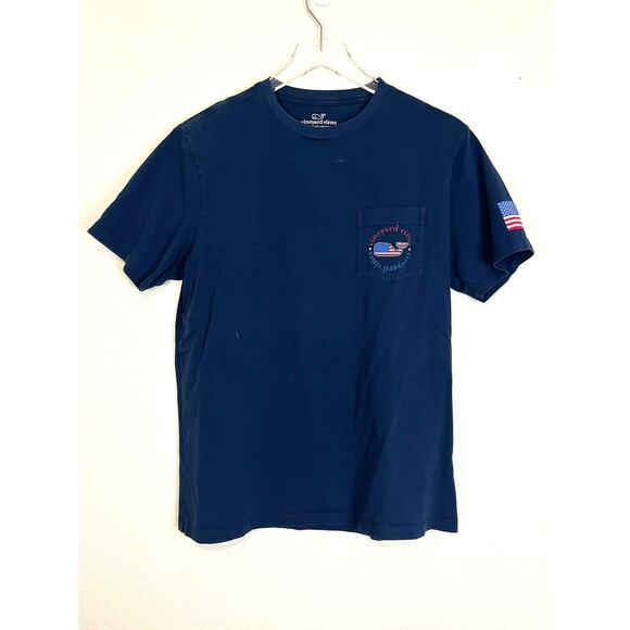 Vineyard Vines Tee American Flag Logo Crew Neck T-Shirt Navy Unisex Size Small - Picture 1 of 6